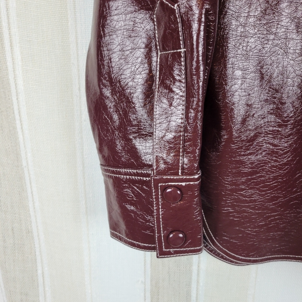 MNG Mango Faux Leather Shacket Button Down Shirt Maroon Size 6 - Picture 3 of 12